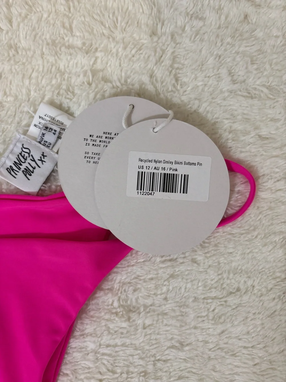 NWT Princess Polly Recycled Nylon Smiley Bikiki Bottoms In Hot Pink Sz 12